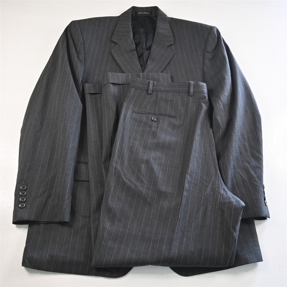 Chaps Ralph Lauren 42L 36x32 Gray Striped 100% Wool Mens Jacket Pants Suit